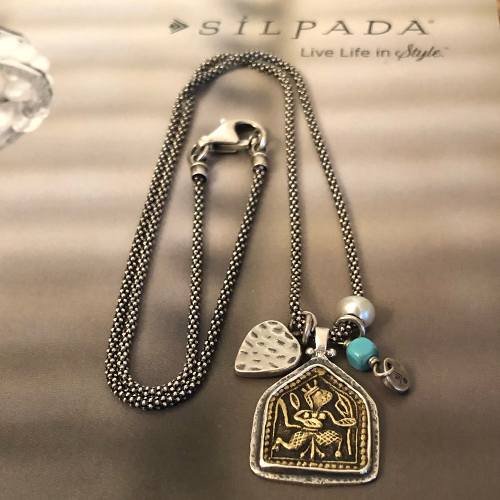 Silpada Sterling Silver charm Pendant Popcorn Chain Necklace N1679